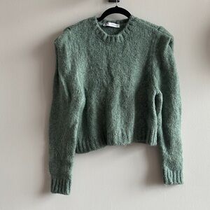 Zara Sage Green Women's Cropped Crew Neck Sweater